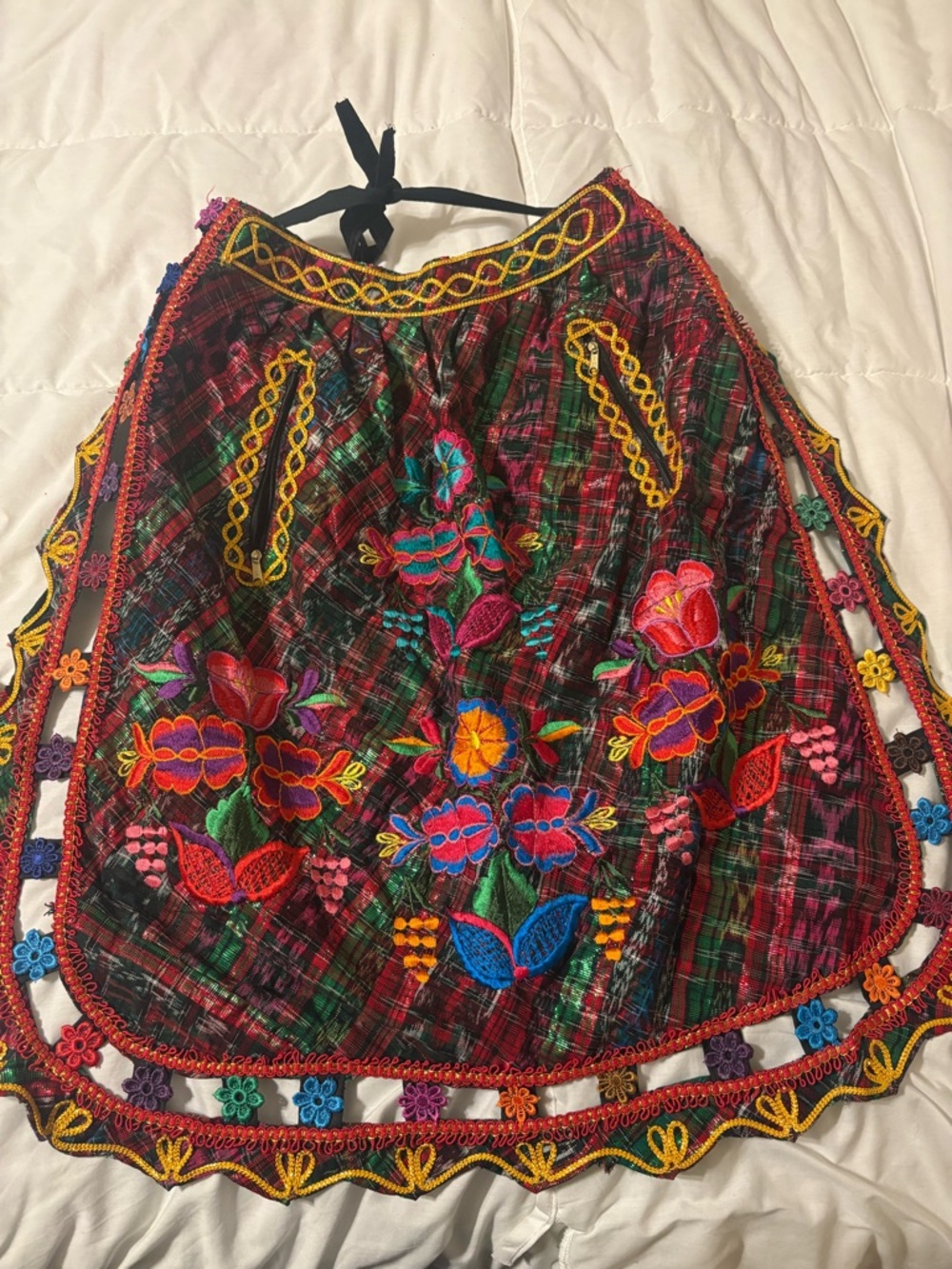 Hand-Embroidered Multicolor Floral Midi Skirt